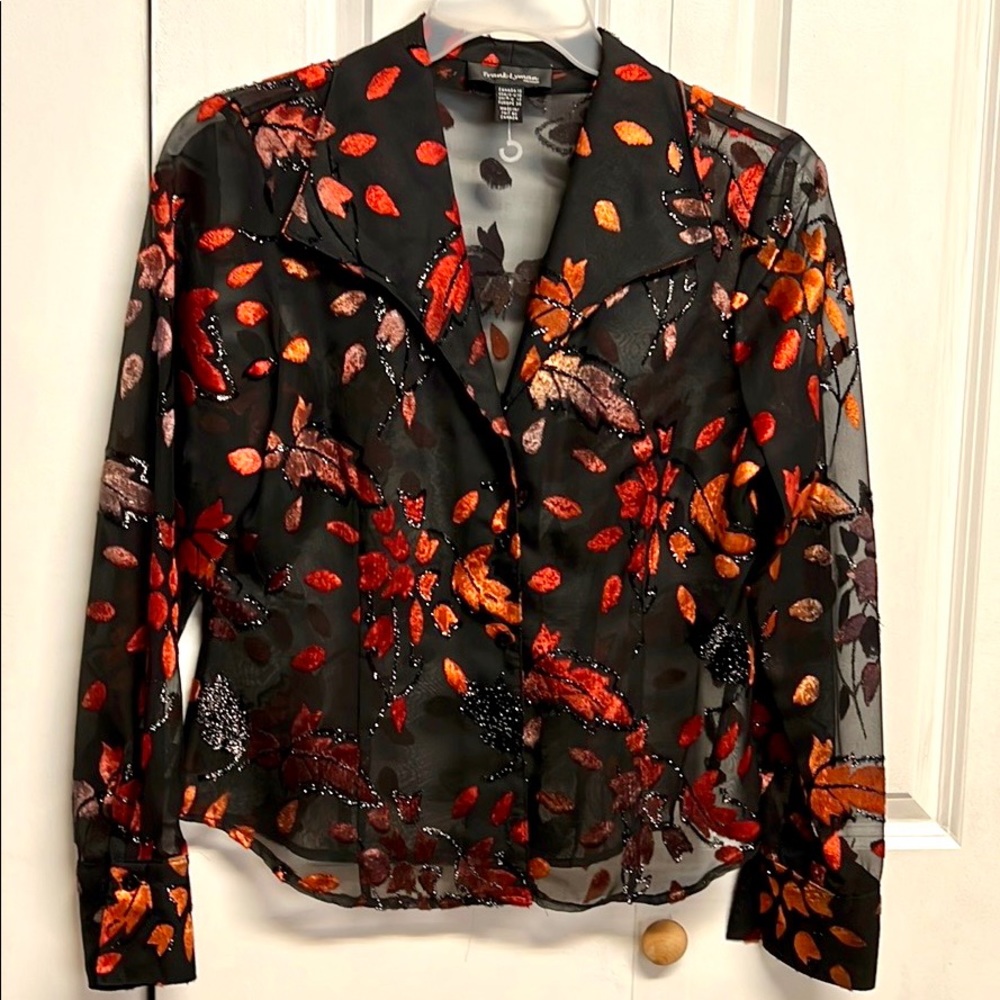 Frank Lyman Design Blouse Size 10 Sheer W/ embroidery